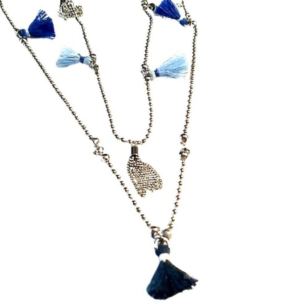 LOFT Long Tassel Necklace Silver Ball Chain 36 inches NWOT